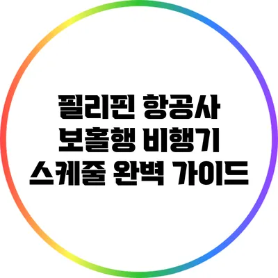 필리핀 항공사 보홀행 비행기 스케줄 완벽 가이드