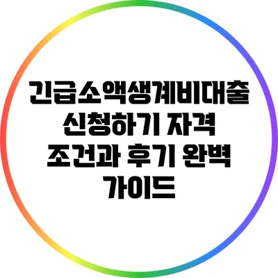 긴급소액생계비대출 신청하기: 자격 조건과 후기 완벽 가이드