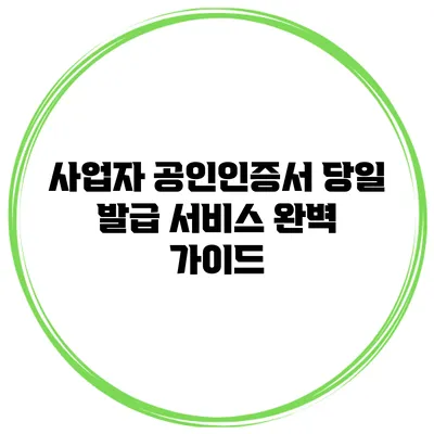 사업자 공인인증서 당일 발급 서비스 완벽 가이드