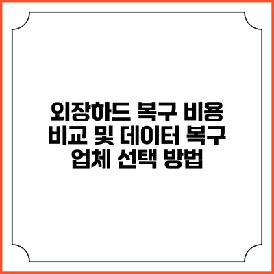 외장하드 복구 비용 비교 및 데이터 복구 업체 선택 방법